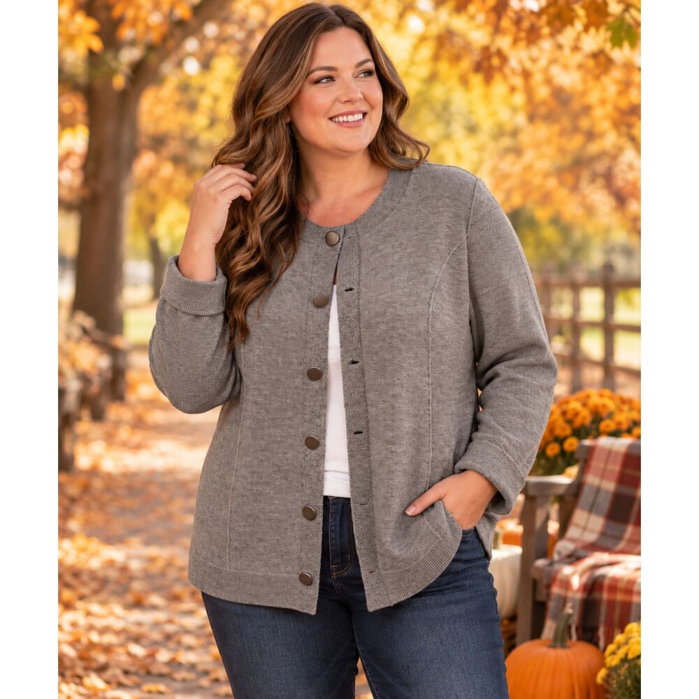Boutique Women's XXL Gray/Taupe Button Sweater Knit Cardigan L Sleeve Fall #22